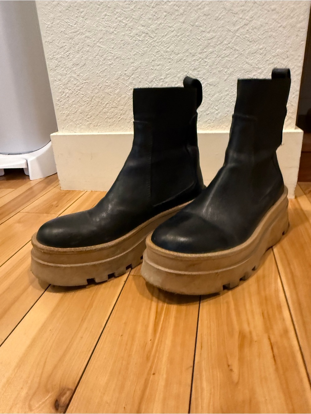 Black Platform Chelsea Boots with Chunky Tan Sole